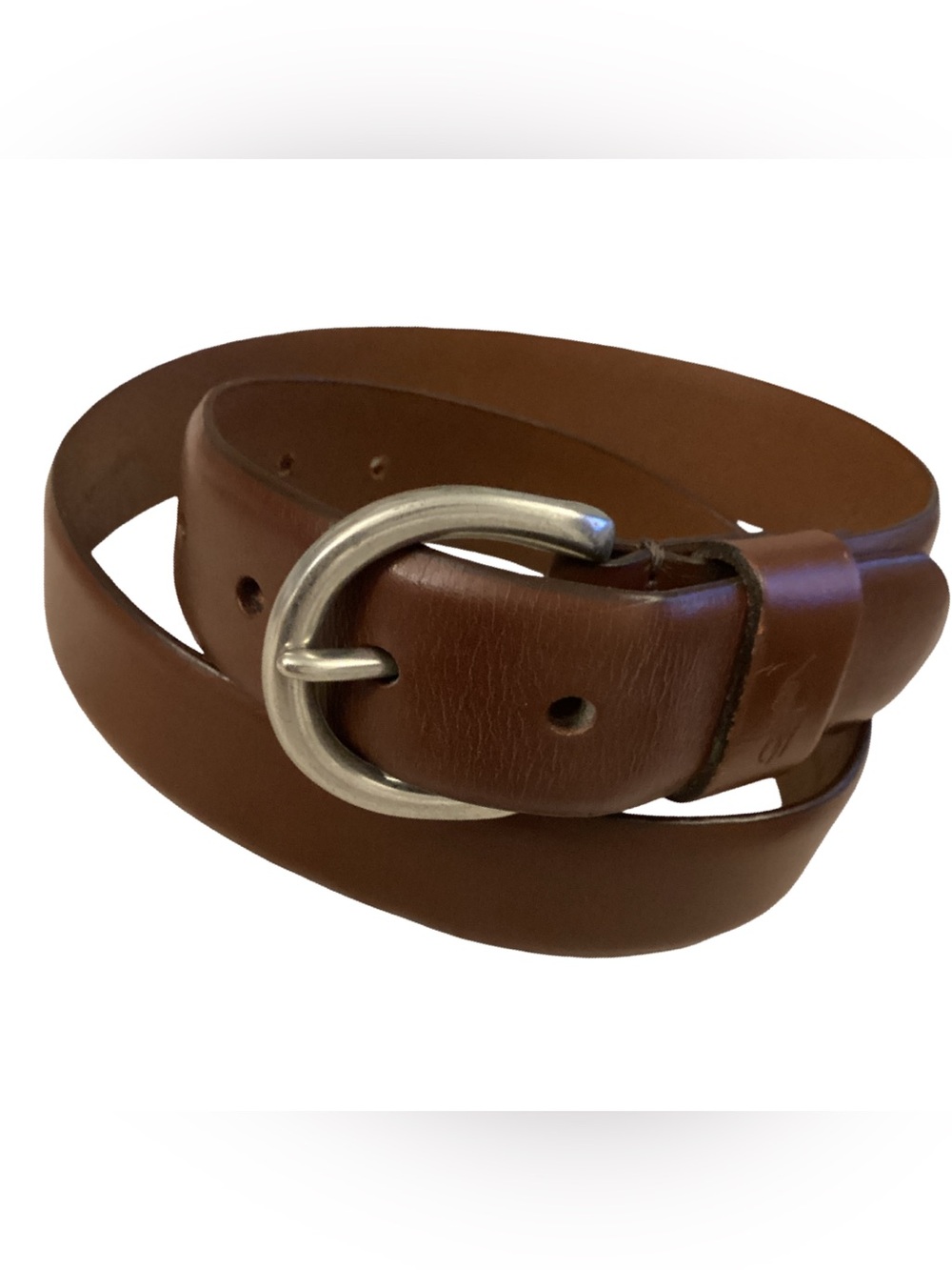 Polo Ralph Lauren Classic Brown Leather Belt with Silver Tone Buckle Size 32